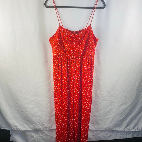 Madewell Red Floral Wide Leg Lightweight‎ Ankle Length Jumpsuit Sz 14 Cottage - Picture 3 of 8
